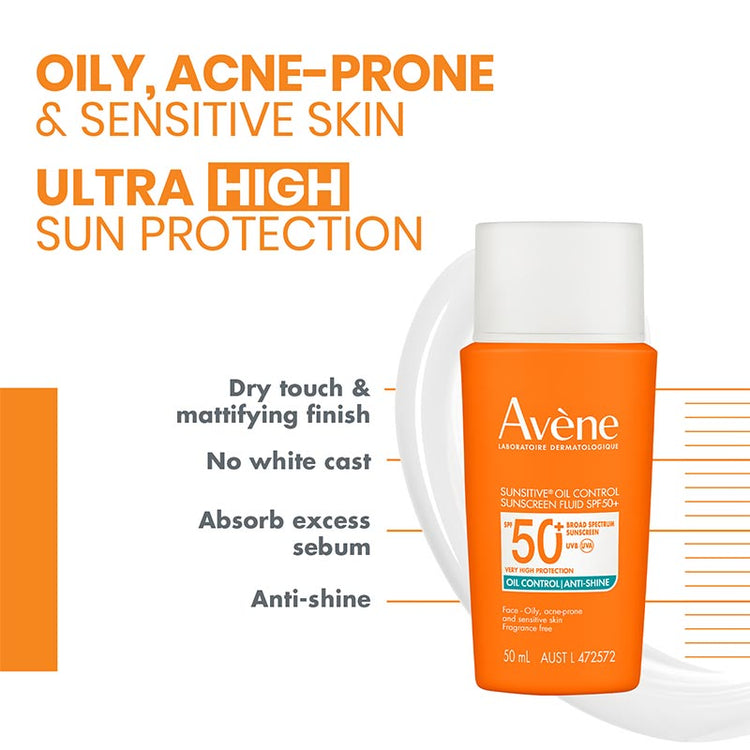 Avene Sunsitive Oil Control Sunscreen Fluid SPF50+ 50ml - Oily, Acne-prone and Sensitive Skin