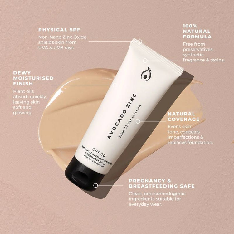 Avocado Zinc SPF50 Natural Tinted Moisturiser 50ml