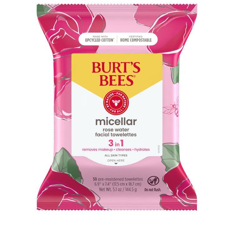 Burt's Bees Rose Micellar Facial Cleansing Wipes 30pk