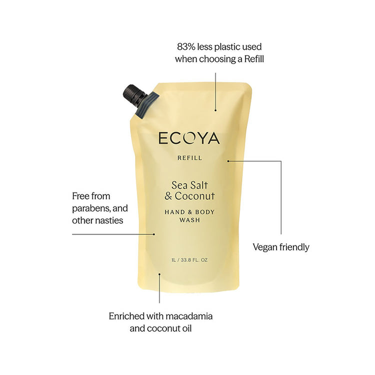 Ecoya Hand & Body Wash Refill - Sea Salt & Coconut 1L