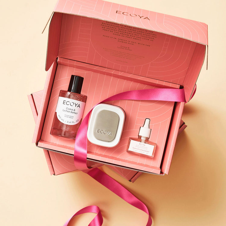 Ecoya The Power Pair: Guava & Lychee Sorbet Plug In Diffuser & Room Spray Gift Set