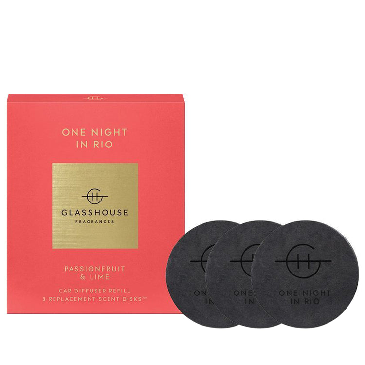 GLASSHOUSE FRAGRANCES 3 Replacement Car Diffuser Scent Disks - One Night in Rio