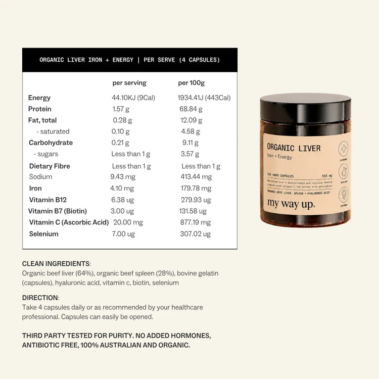 My Way Up Organic Liver - Iron + Energy (120 hard capsules)