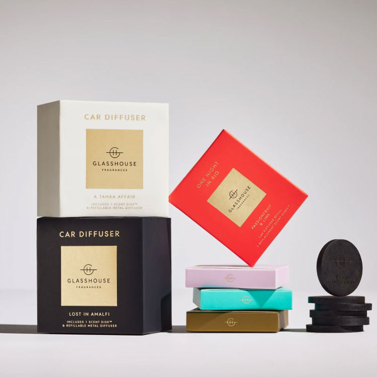 GLASSHOUSE FRAGRANCES Black Car Diffuser with 1 Replacement Scent Disk - Lost in Amalfi