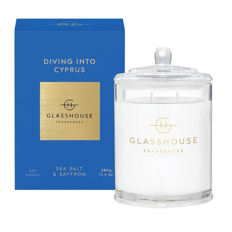 GLASSHOUSE FRAGRANCES Diving into Cyprus 380g Triple Scented Soy Candle