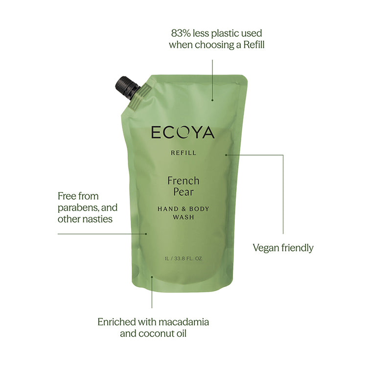 Ecoya Hand & Body Wash Refill - French Pear 1L