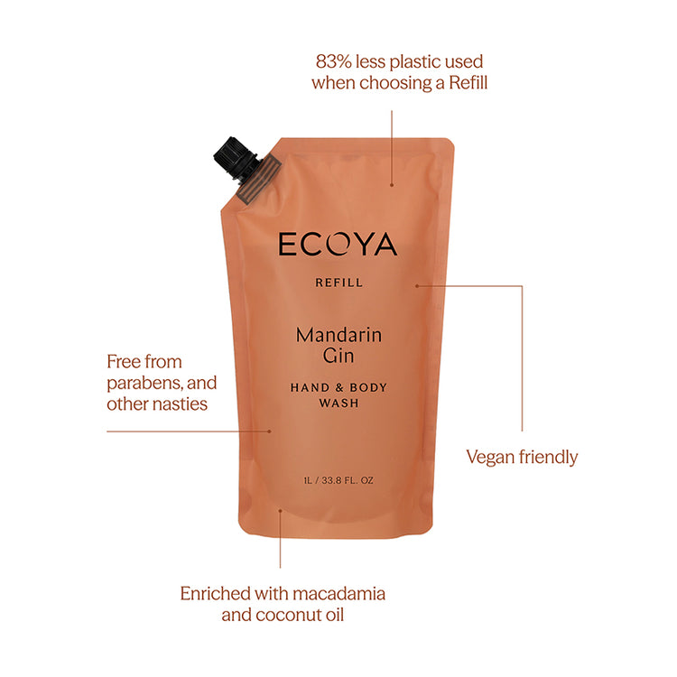 Ecoya Hand & Body Wash Refill - Mandarin Gin 1L