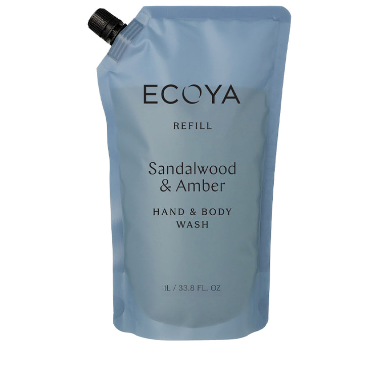 Ecoya Hand & Body Wash Refill - Sandalwood & Amber 1L