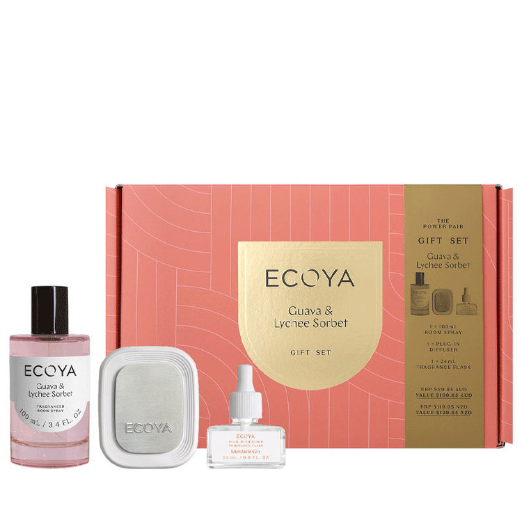 Ecoya The Power Pair: Guava & Lychee Sorbet Plug In Diffuser & Room Spray Gift Set