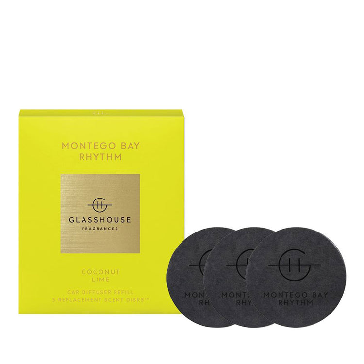 GLASSHOUSE FRAGRANCES 3 Replacement Car Diffuser Scent Disks - Montego Bay Rhythm