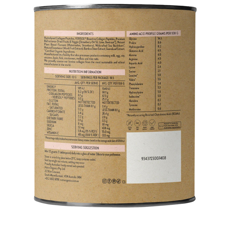 Nutra Organics Collagen Beauty Watermelon Strawberry 225g